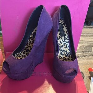 Socialite Purple Suede Peep-Toe Platform Wedges